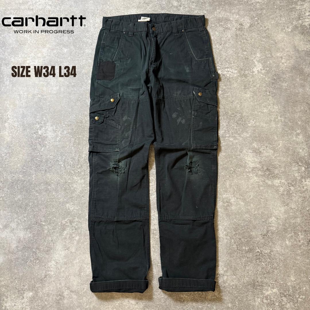 タコわさ様カーハートダブルニー ワークパンツ リップストップ ブラック