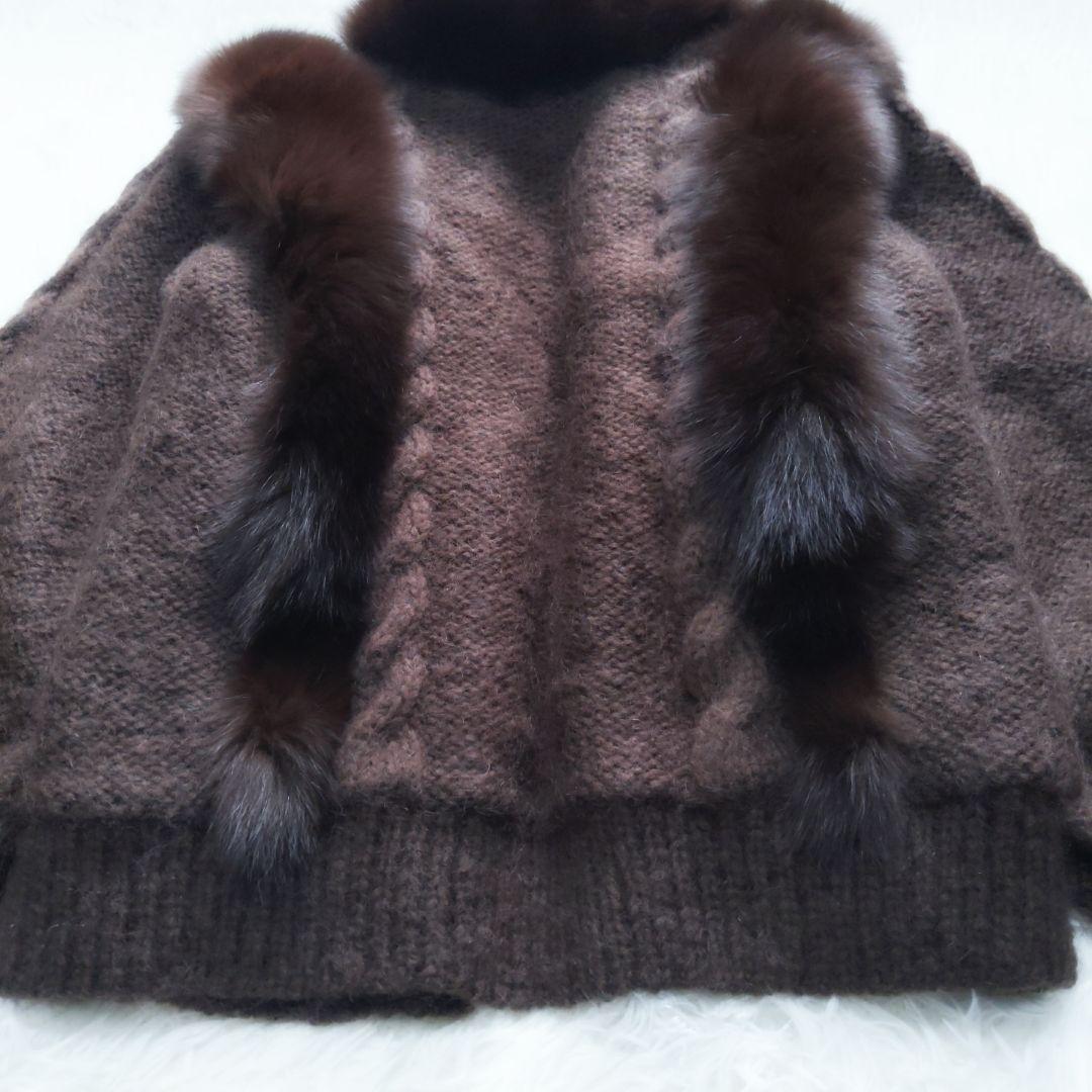【高級・美品】モヘア混×ブルーフォックスファー　ニットカーディガン リアルファー