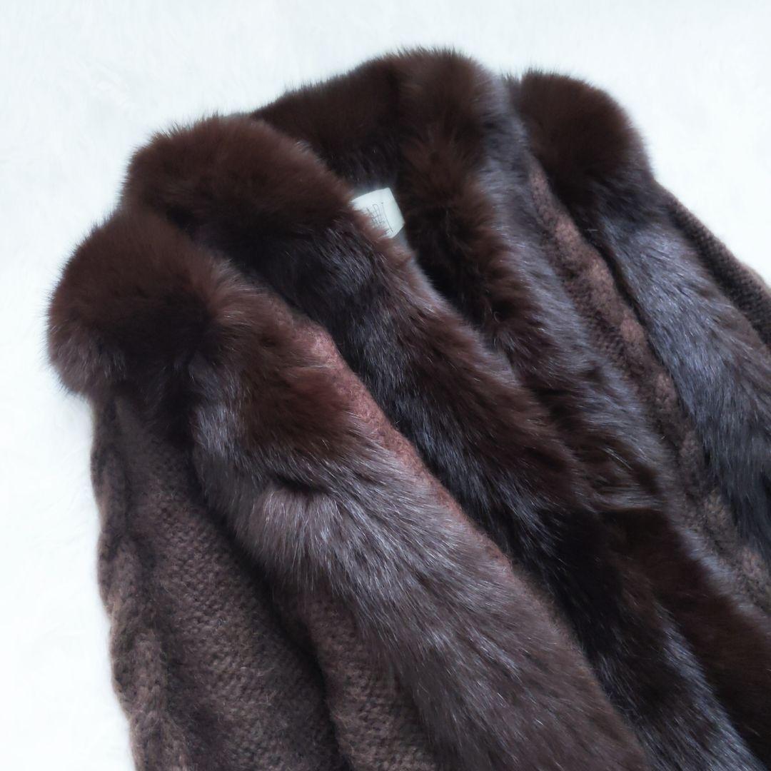 【高級・美品】モヘア混×ブルーフォックスファー　ニットカーディガン リアルファー