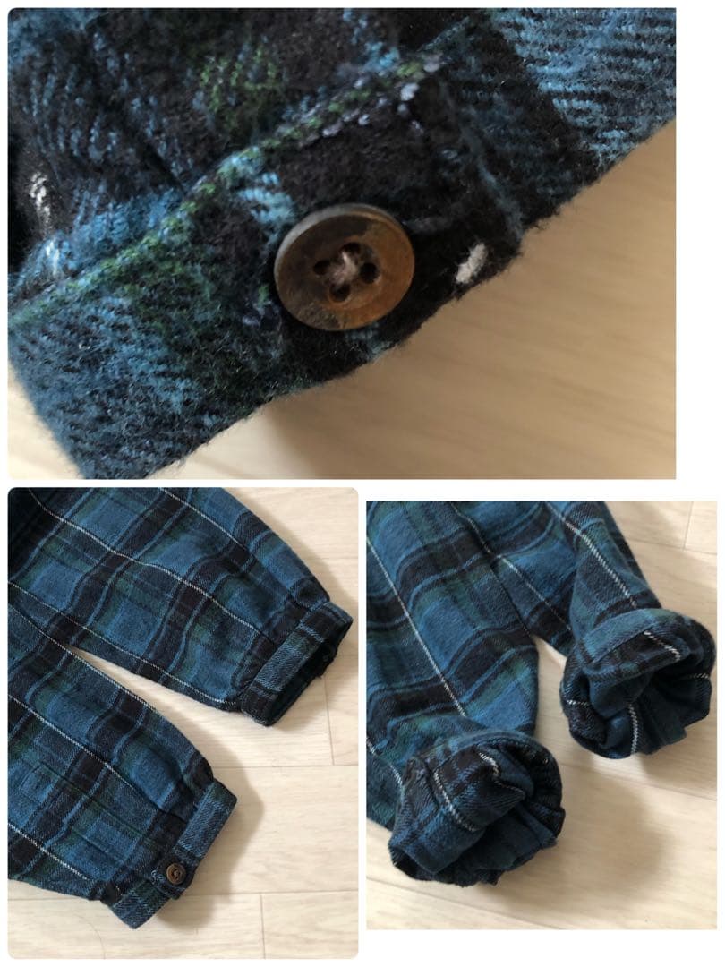 45R インドネル　チェック柄ワンピース Rロゴ刺繍入り　ふっくら袖