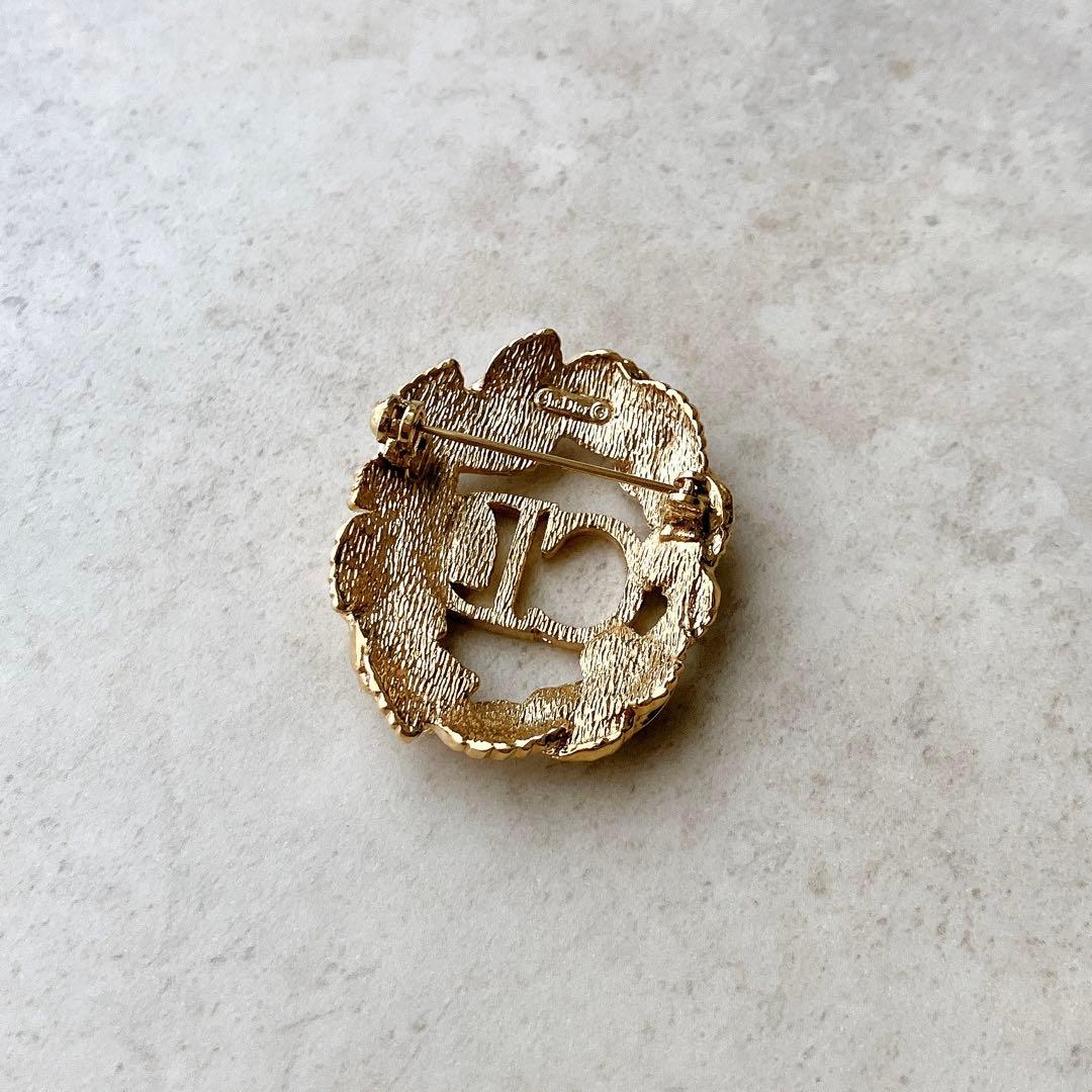 Christian Dior ヴィンテージ CDロゴ ゴールド リーフ ブローチ