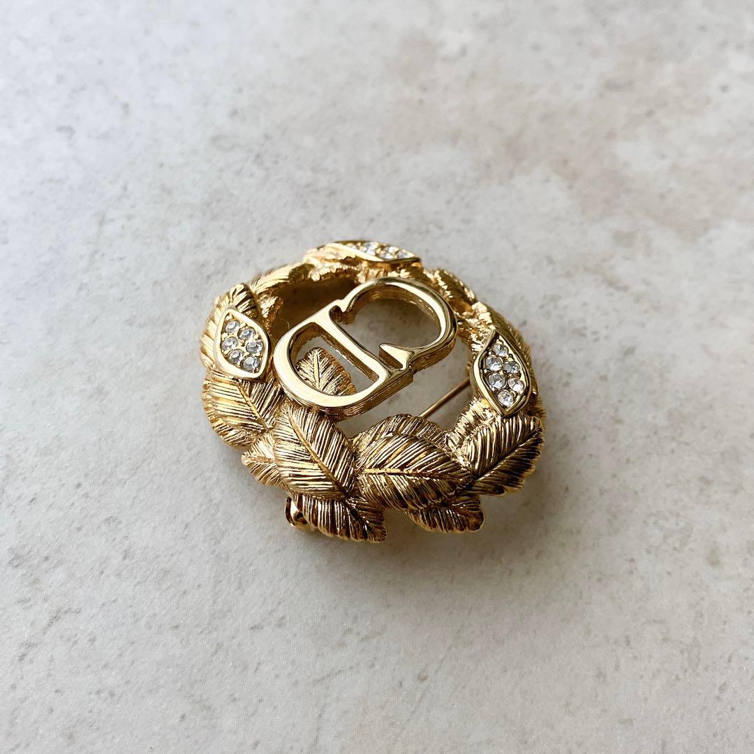 Christian Dior ヴィンテージ CDロゴ ゴールド リーフ ブローチ
