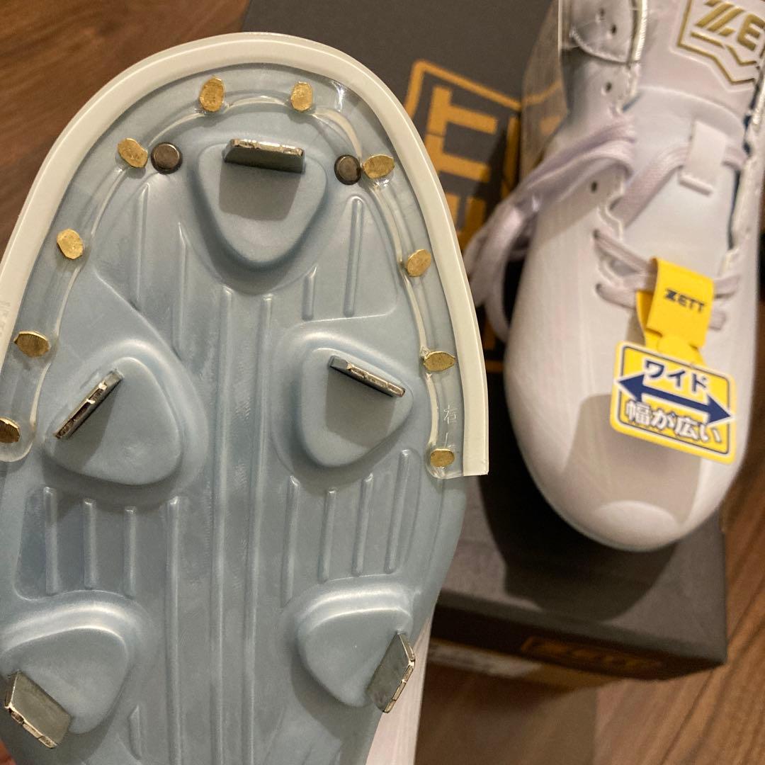 新品　ゼット　2207 ウイニングロード　25.0 野球　白　スパイク　Ꮲ革加工