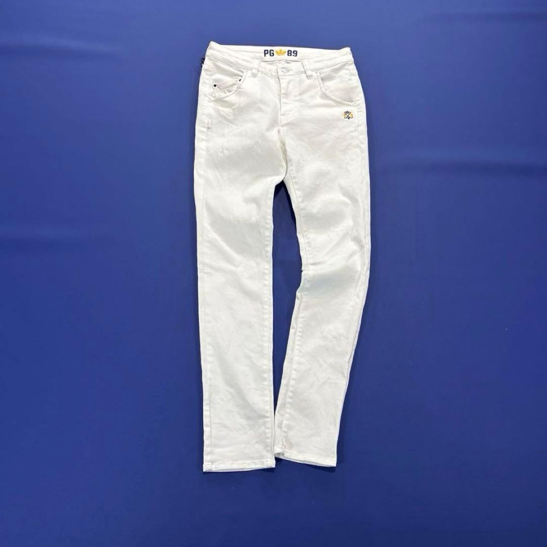 パーリーゲイツ　ロングパンツ　0/S ホワイト　バックロゴ　刺繍　通年仕様