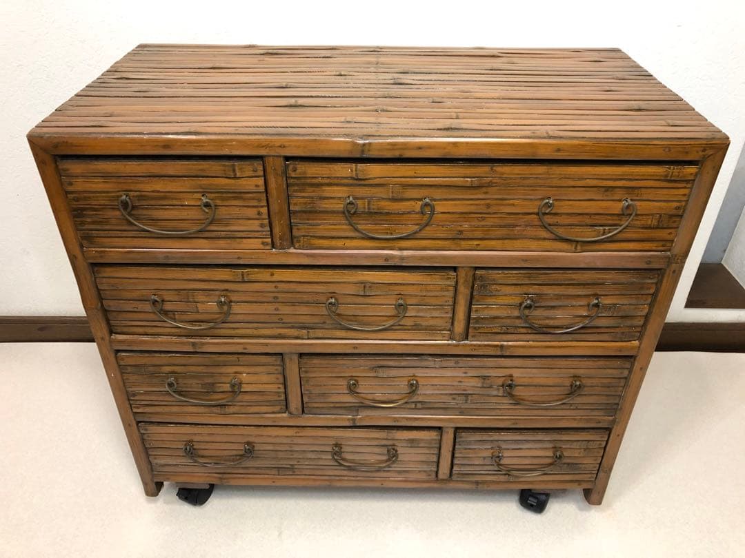 良い雰囲気 バンブーチェスト アジアンチェスト 4段8杯 キャスター付 送料無料