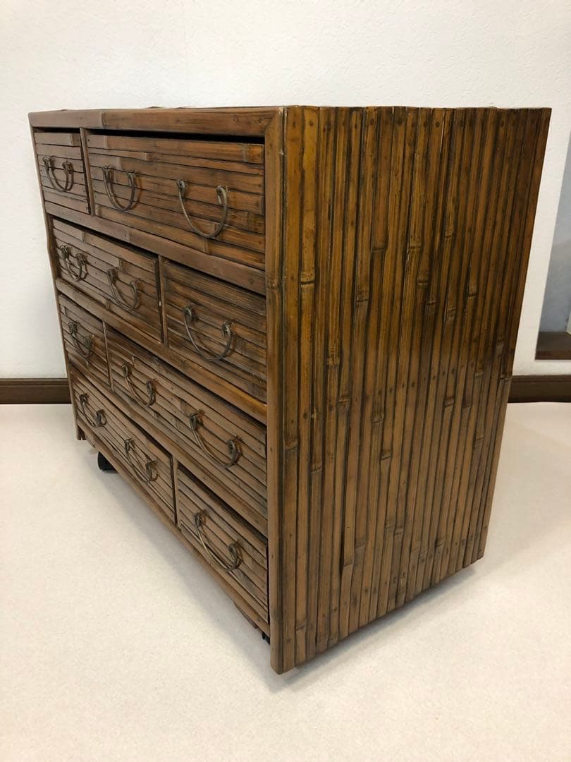 良い雰囲気 バンブーチェスト アジアンチェスト 4段8杯 キャスター付 送料無料