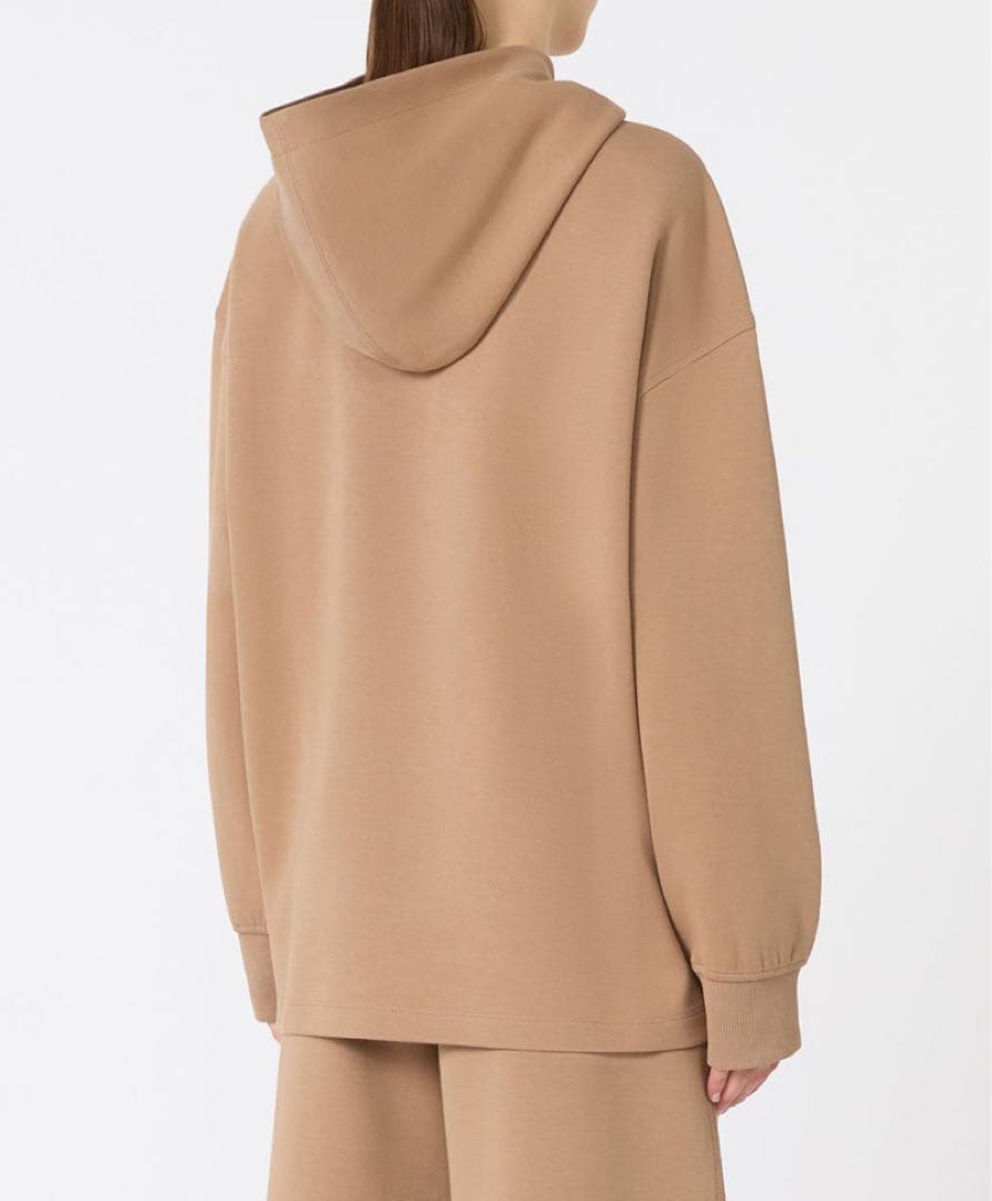 マックスマーラ ジャージー素材 ロゴ刺繍フーディ　パーカー キャメル