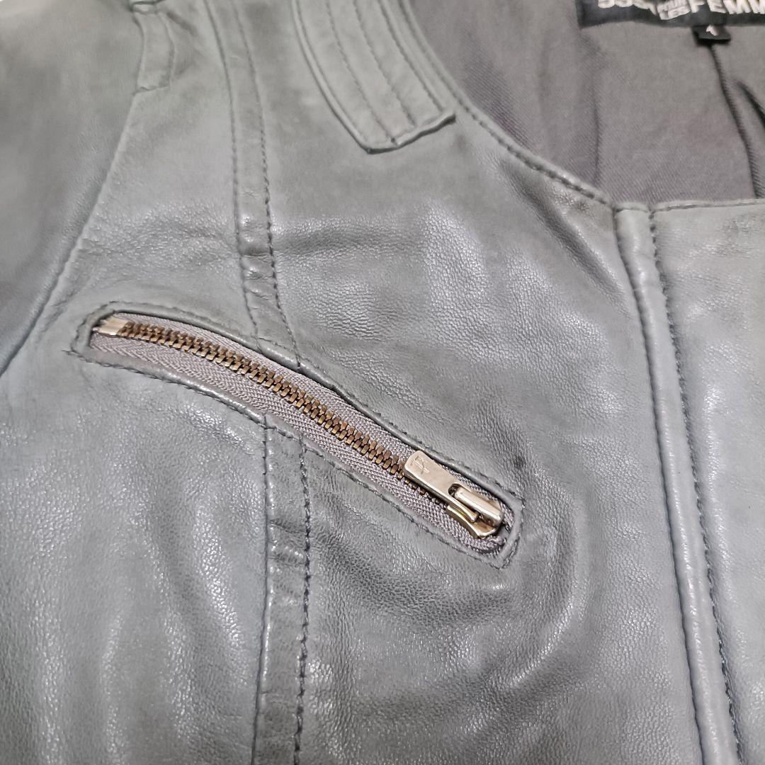 5351 POUR LES HOMMES ラムレザー ライダース グレー　1