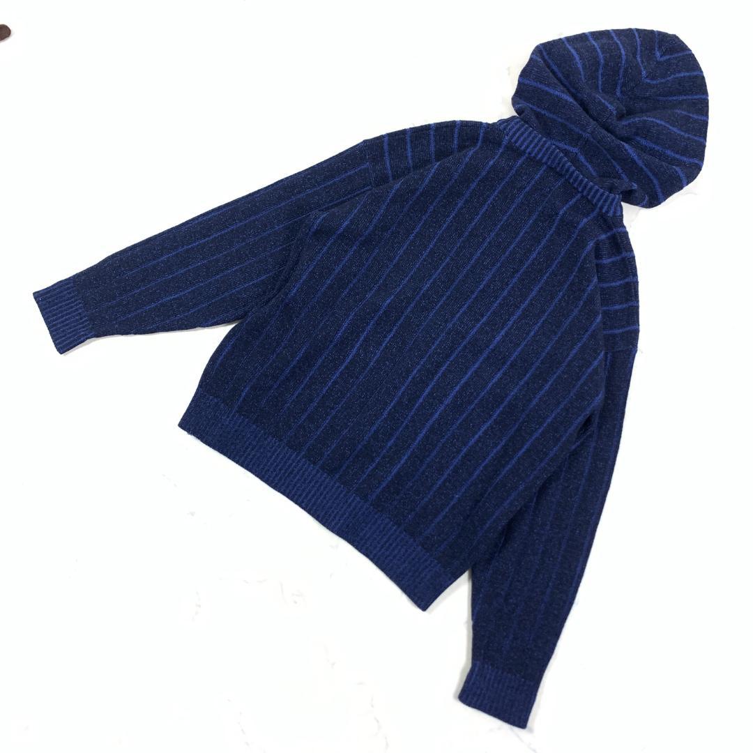 LA9587エンポリオアルマーニ ニットパーカー 青 ブルー ウール USA30