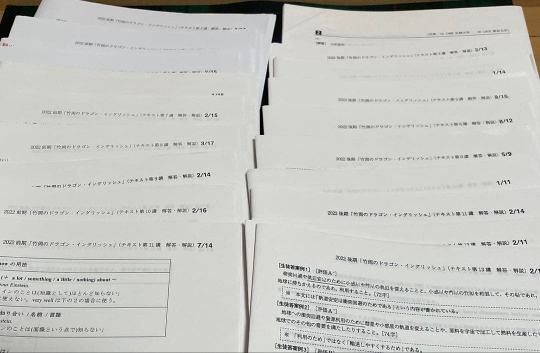 駿台　大学受験　英語　ドラゴンイングリッシュ　テキスト２冊　解答・解説プリント