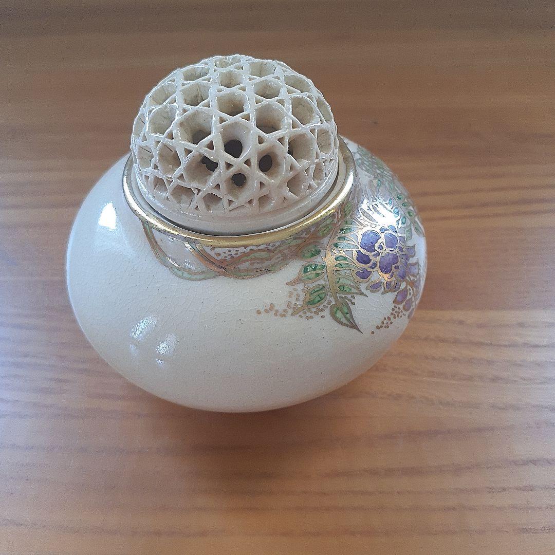 薩摩焼江月窯新妻守作　花柄香炉 陶器製 木箱付き
