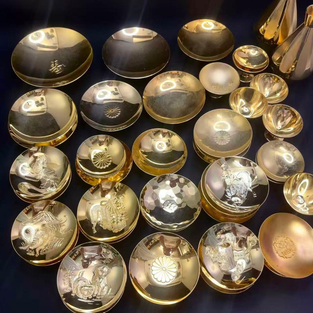 24KGP 金杯 金盃 金メッキ 干支 鳳凰 菊花紋等 45点 約4.05kg