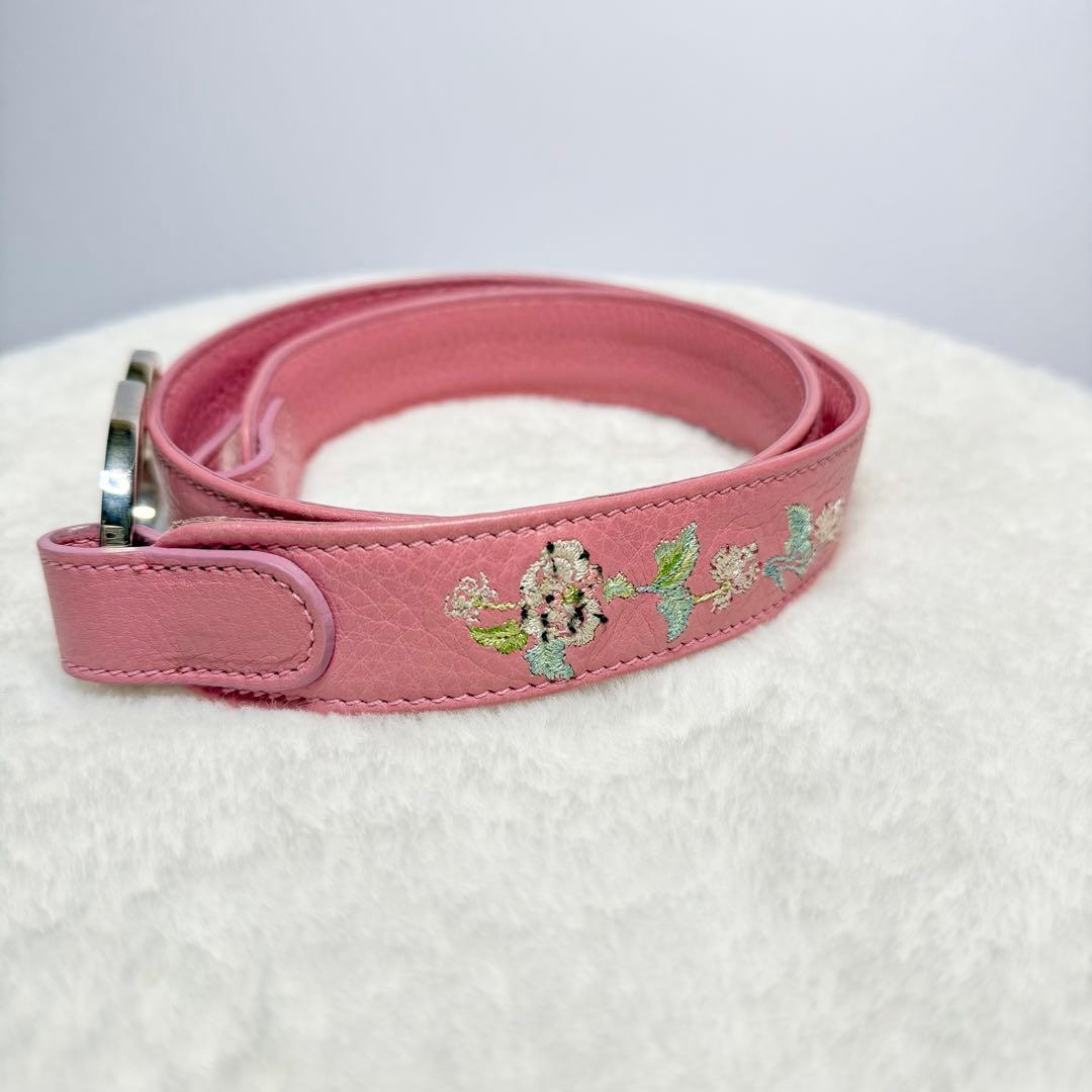 希少 美品 Christian Dior ピンク 刺繍 ベルト CD金具