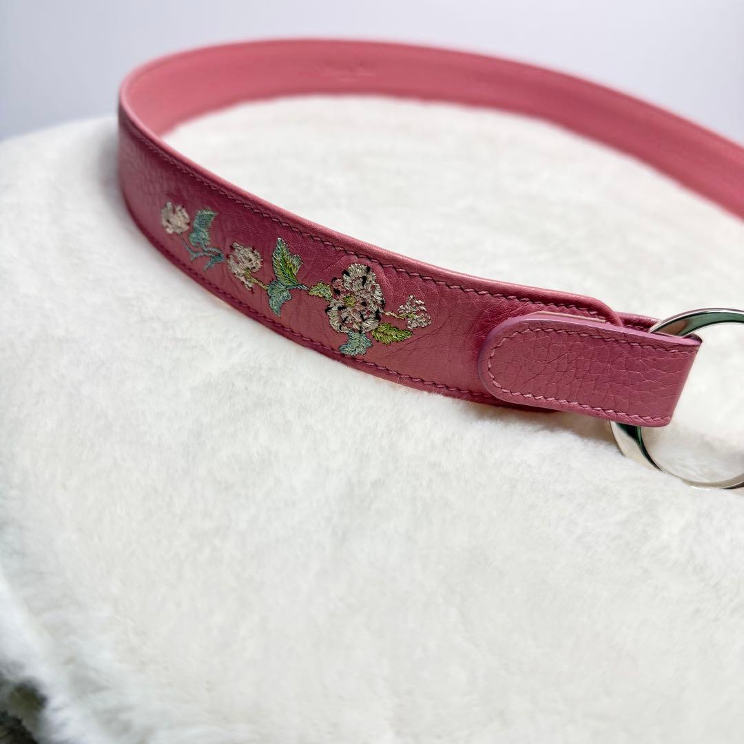 希少 美品 Christian Dior ピンク 刺繍 ベルト CD金具