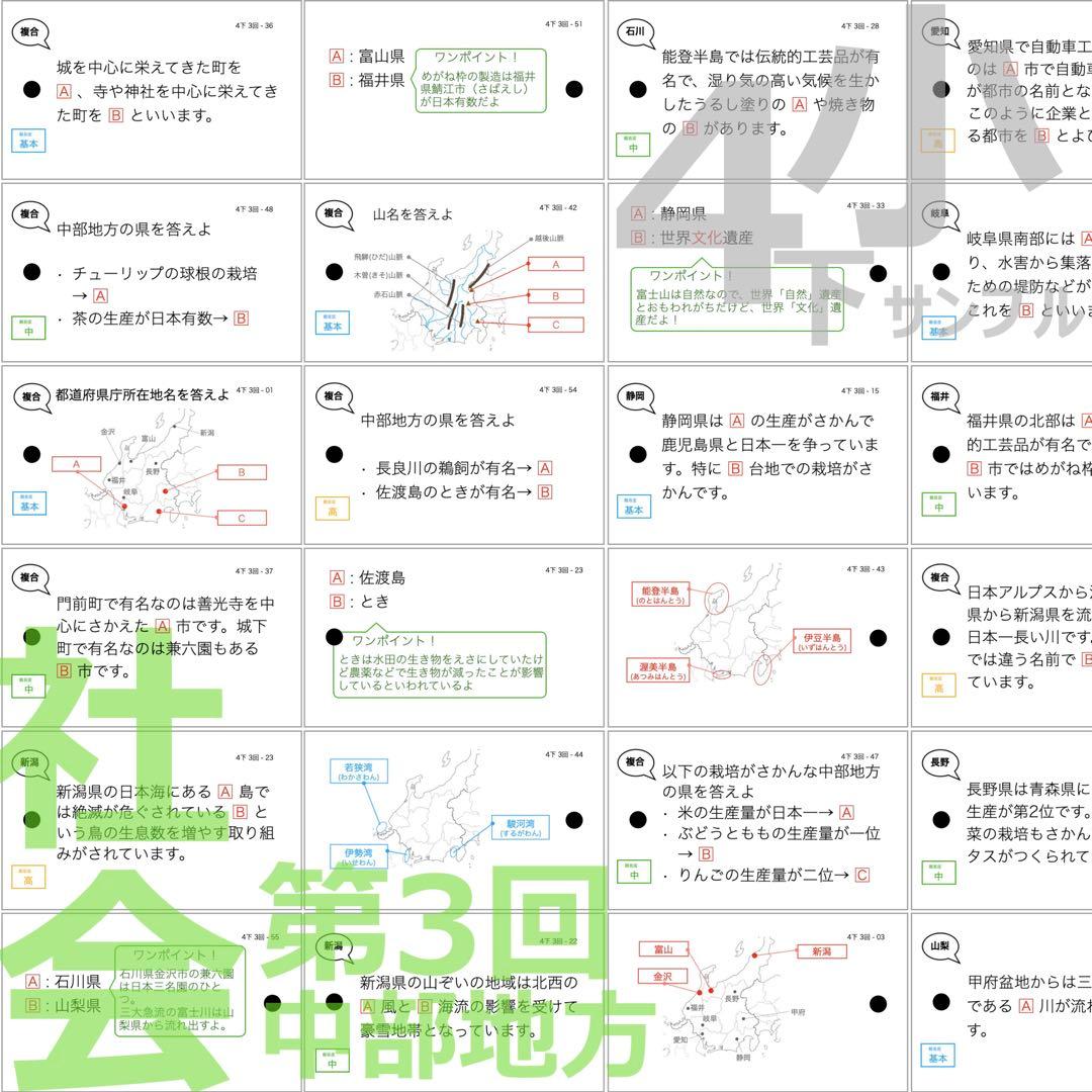 中学受験 暗記カード【4年下 社会・理科1-4回】 予習シリーズ 組み分け対策