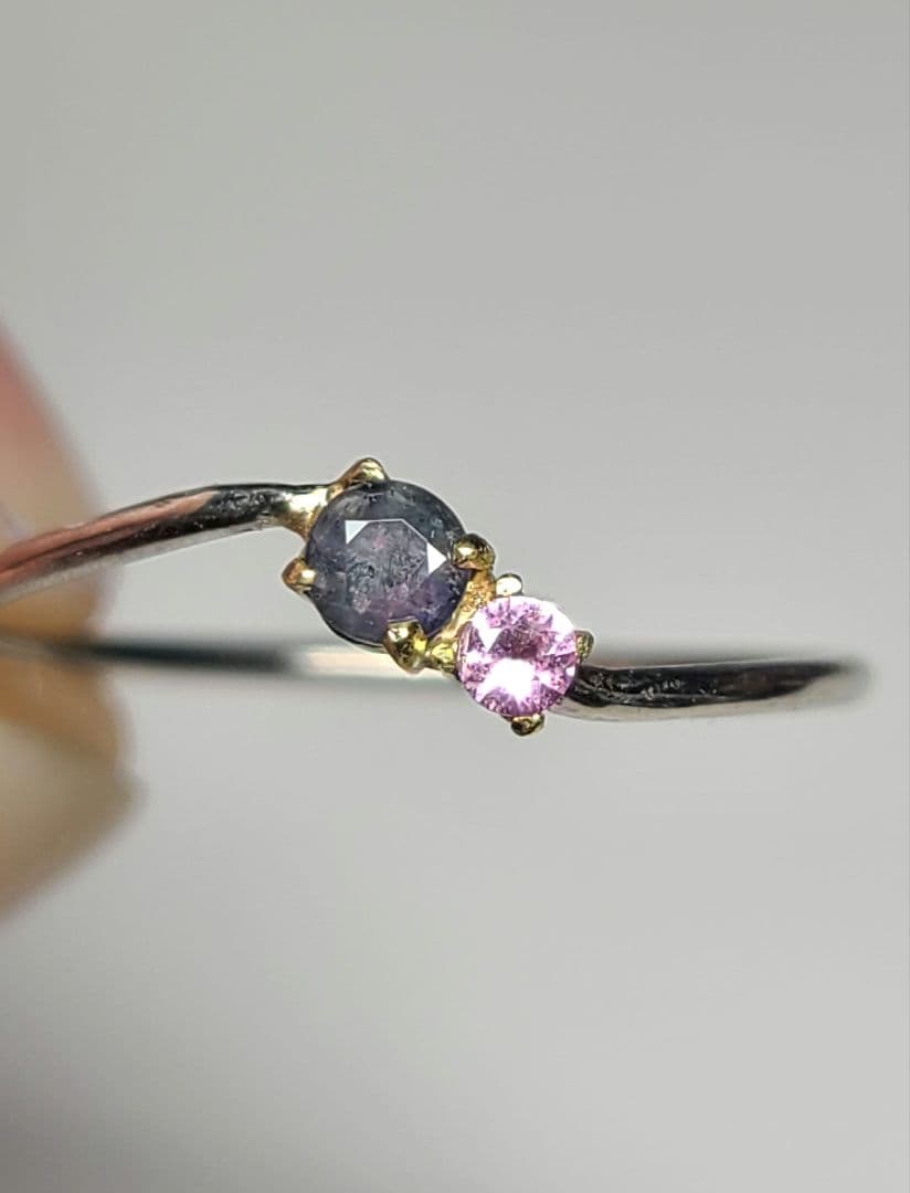 もちこ★ブラジルアレキ&パパラチアサファイアリングPt900★