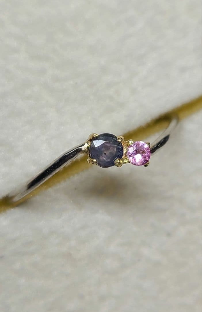 もちこ★ブラジルアレキ&パパラチアサファイアリングPt900★