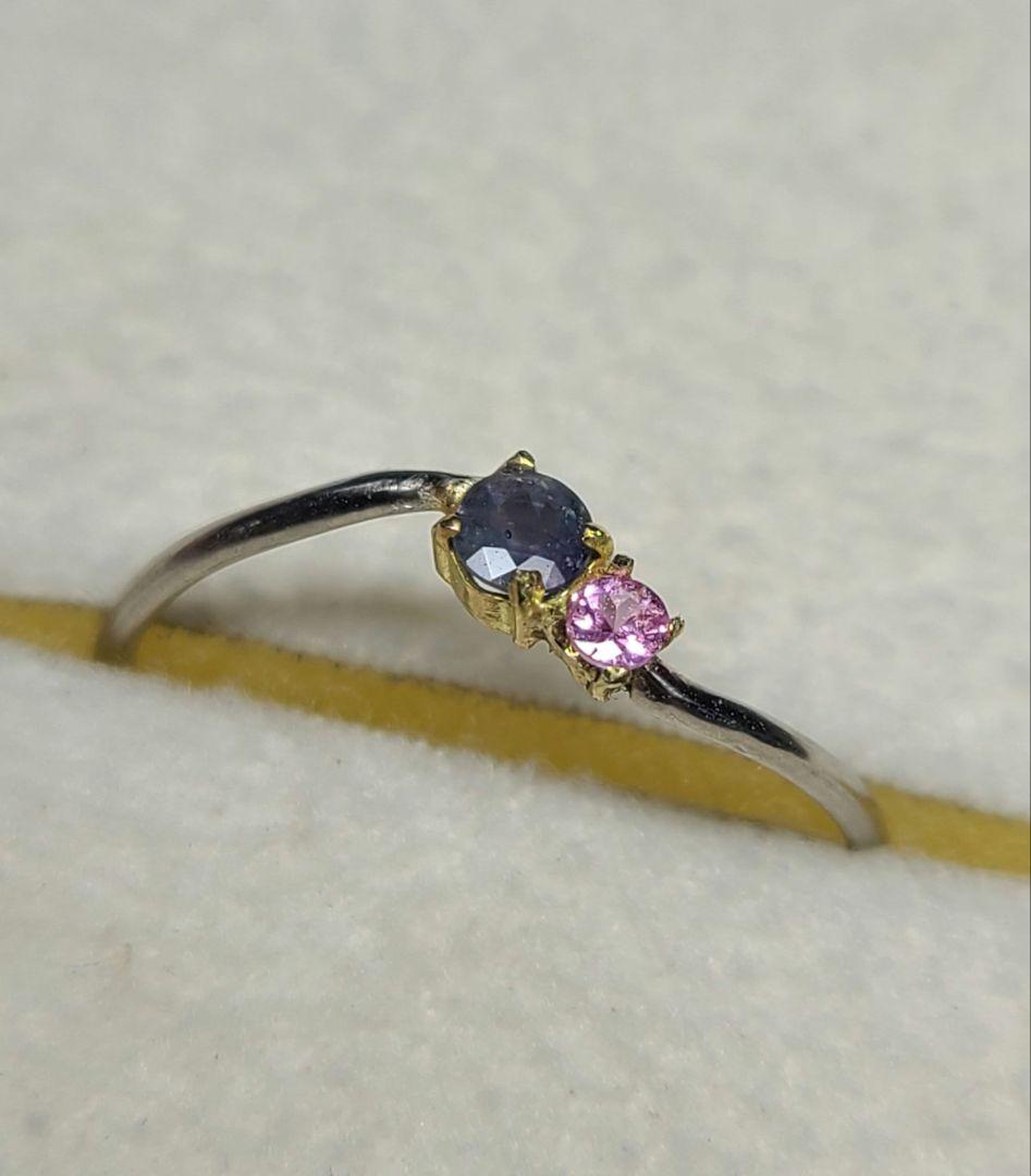 もちこ★ブラジルアレキ&パパラチアサファイアリングPt900★