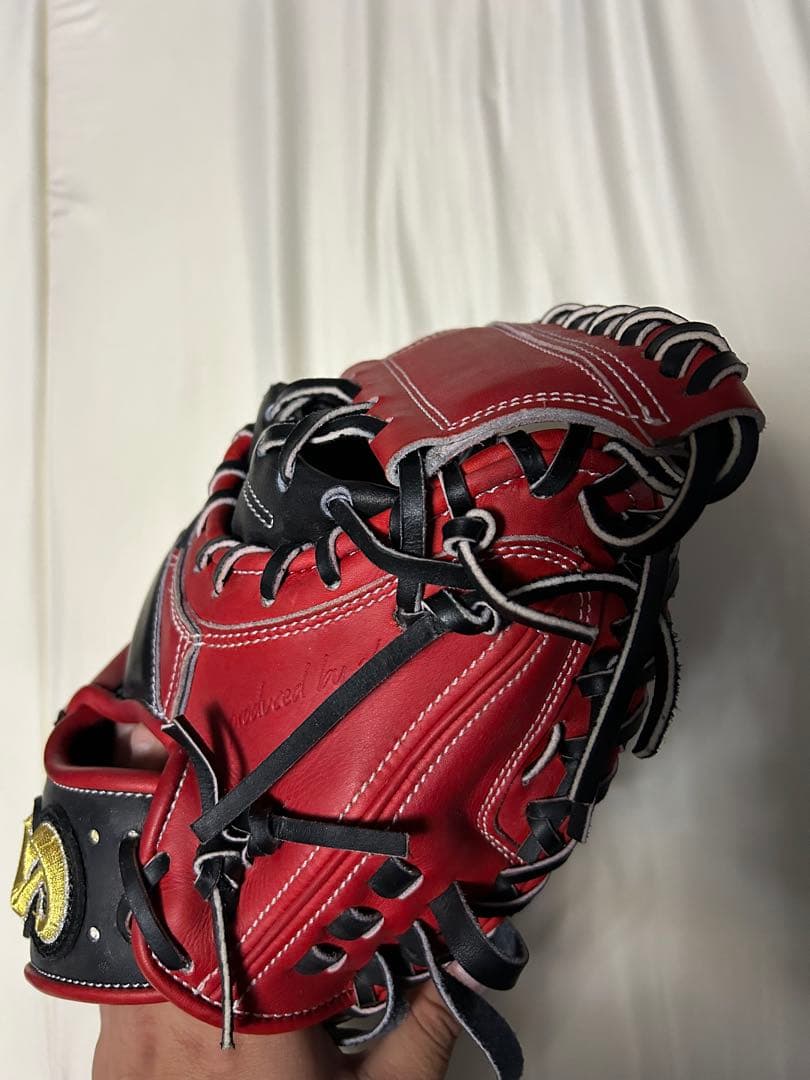 要ミット 美品 硬式用レザーグローブ 赤黒