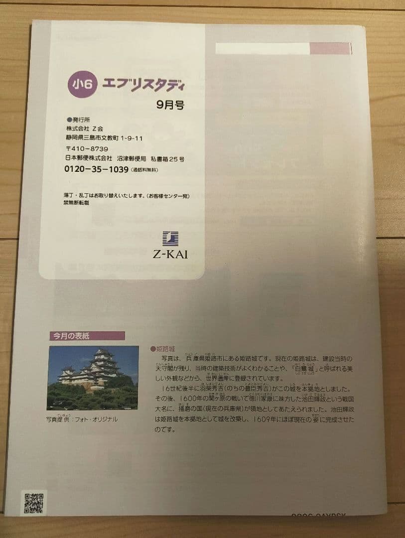 【未記入】z会　エブリスタディ　小6　9月〜2月　6ヶ月分　国語　算数　理科