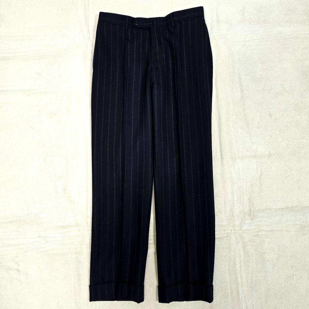 極美品 ビームスエフ スーツセットアップ ビジネス ストライプ ネイビー S相当