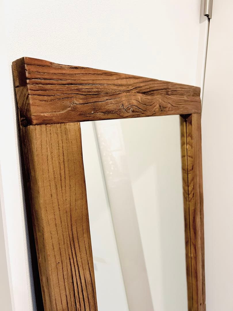 天然木　クラッシュゲート　スタンドミラー　ヴィンテージ古材　壁掛け可能
