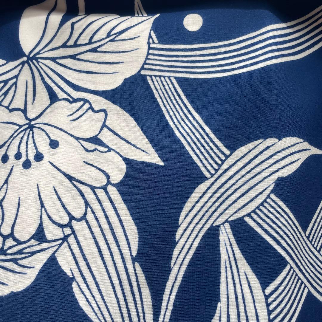 竺仙　浴衣反物　ユリ　青　幅38センチ