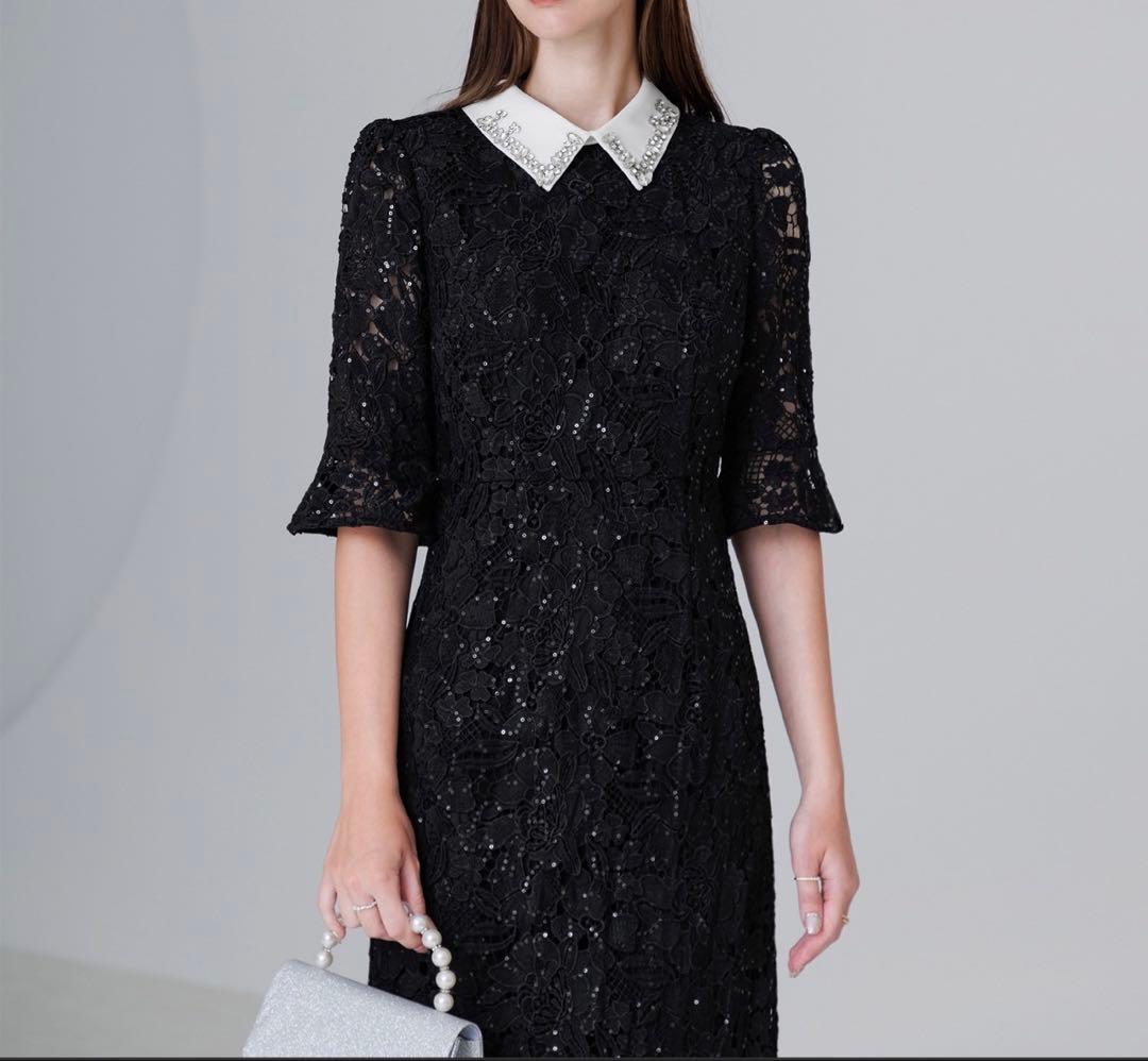 新品✨LEJA ビジューカラー 花柄フリル マーメイドドレス S 黒 結婚式