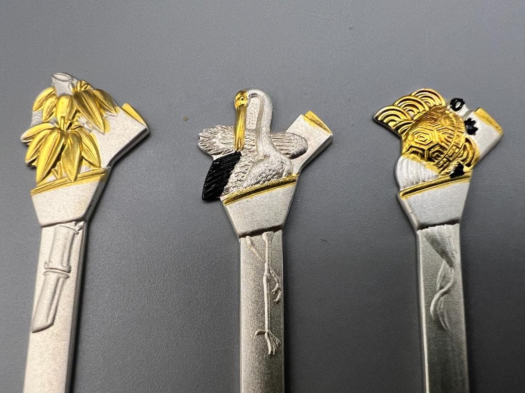 SILVER925　刻印　銀製　菓子楊枝　5本セット　鶴と亀　梅と竹　重量29g