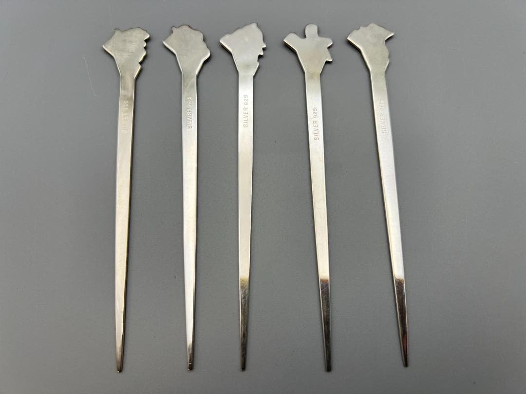 SILVER925　刻印　銀製　菓子楊枝　5本セット　鶴と亀　梅と竹　重量29g