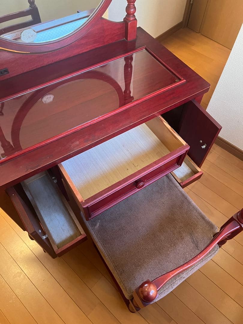 ヴィンテージ　ダークレッド 木製ドレッサー　鏡台　大塚家具　椅子なし