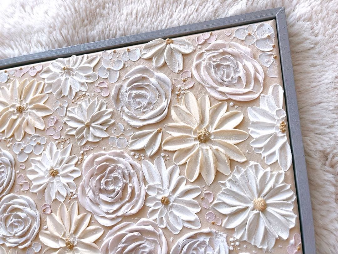 【No.79】 テクスチャーアート　アート　絵画　花　フラワーアート　大きい