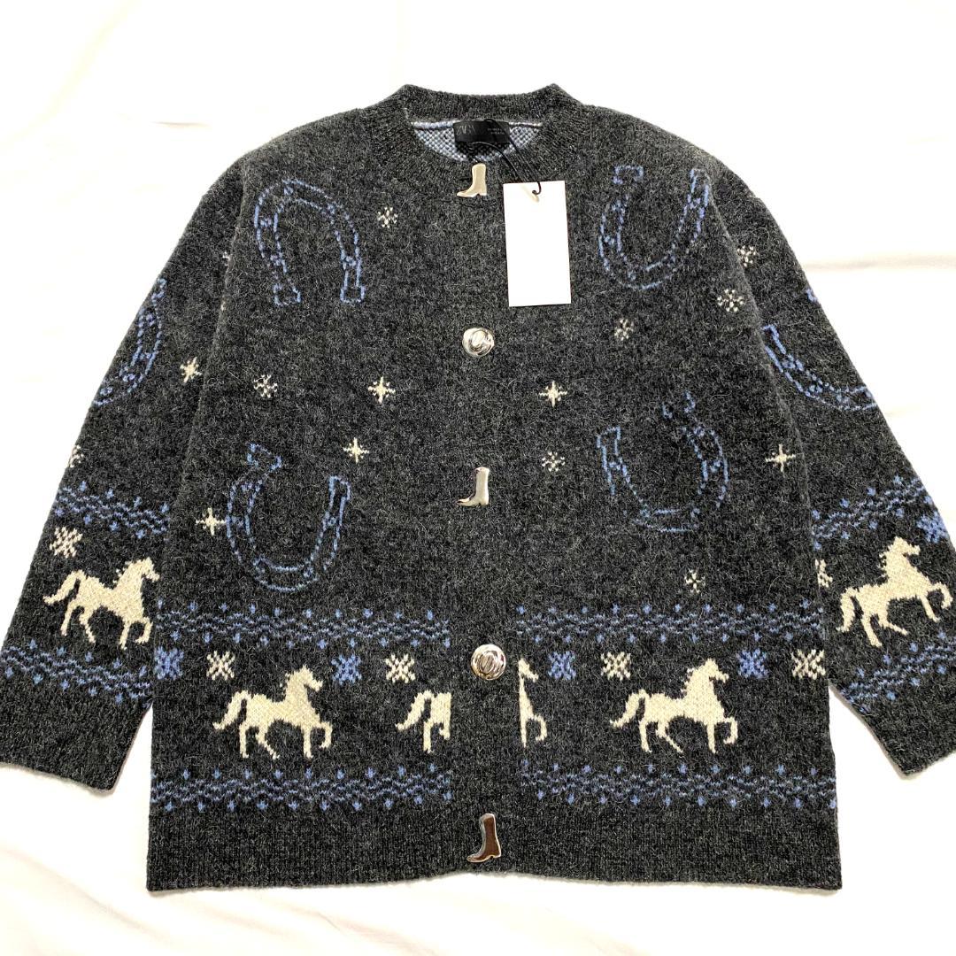 ZARA ジャカードニットボタンカーディガン S