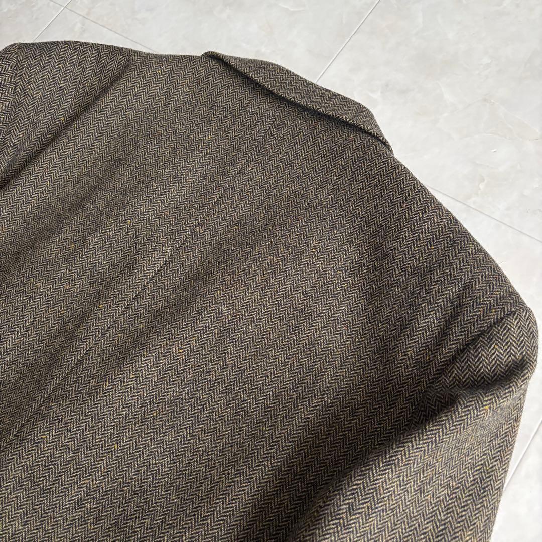 美品✨ Papas ヘリンボーンツイードJK 茶 L MOON生地 ウール100
