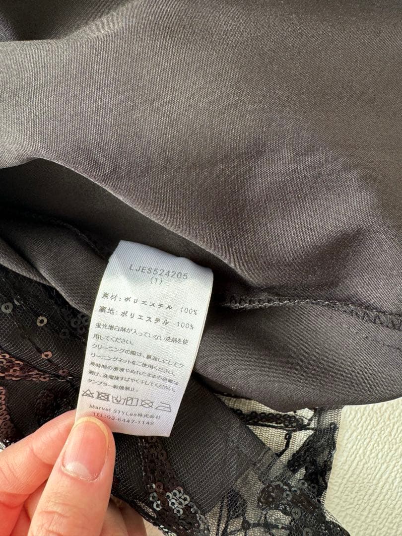 シアーパフスリーブペプラムスパンコール花柄Iラインドレスワンピース 2点セット