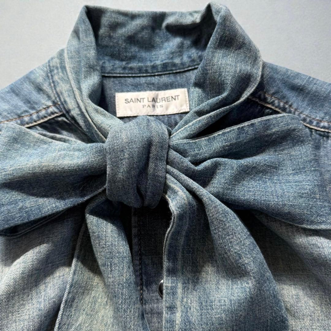SAINT LAURENT PARIS デニム ボウタイ シャツ S 正規品