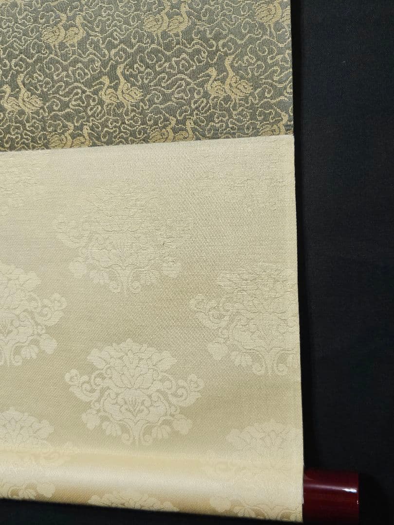 宮原寿勝　高砂図　金泥　絹本　共箱　タトウ　証明書　風鎮　軸先紅為塗り　掛け軸