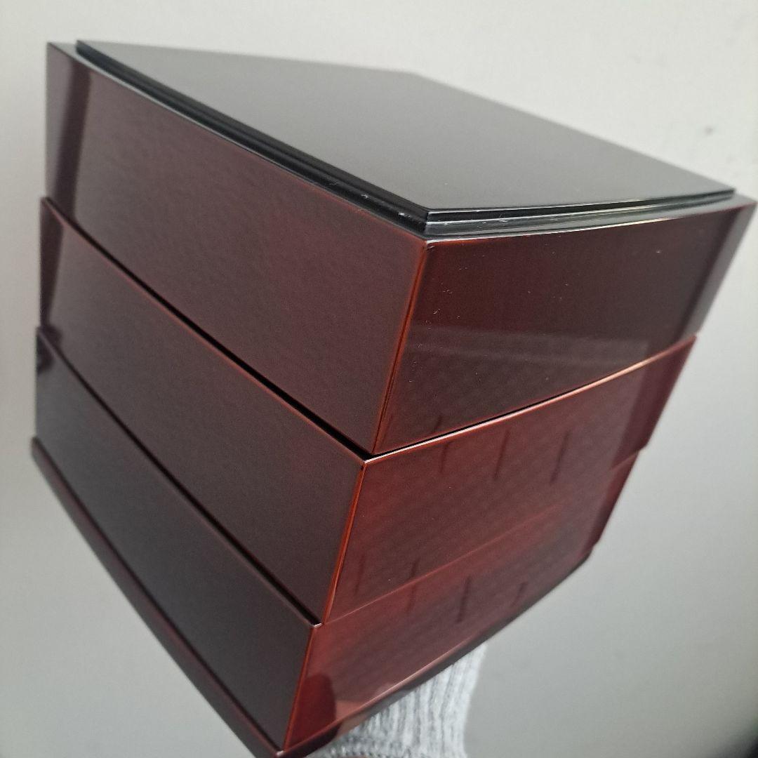 【輪島塗　6.5寸\"3段重箱&重台】布着本堅地　溜塗　沈金網代　胴張り　長期保管