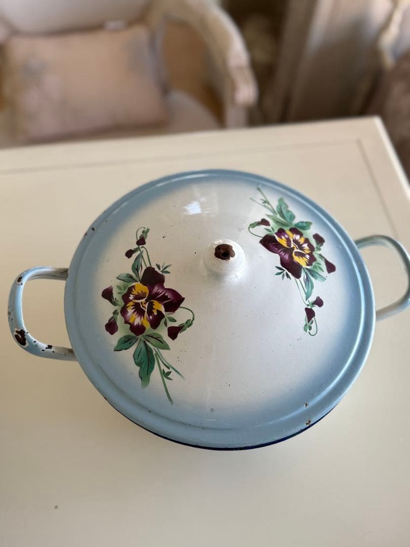 フランスアンティークジャピー社ダブルパンジーホーロースーピエールチューリーン