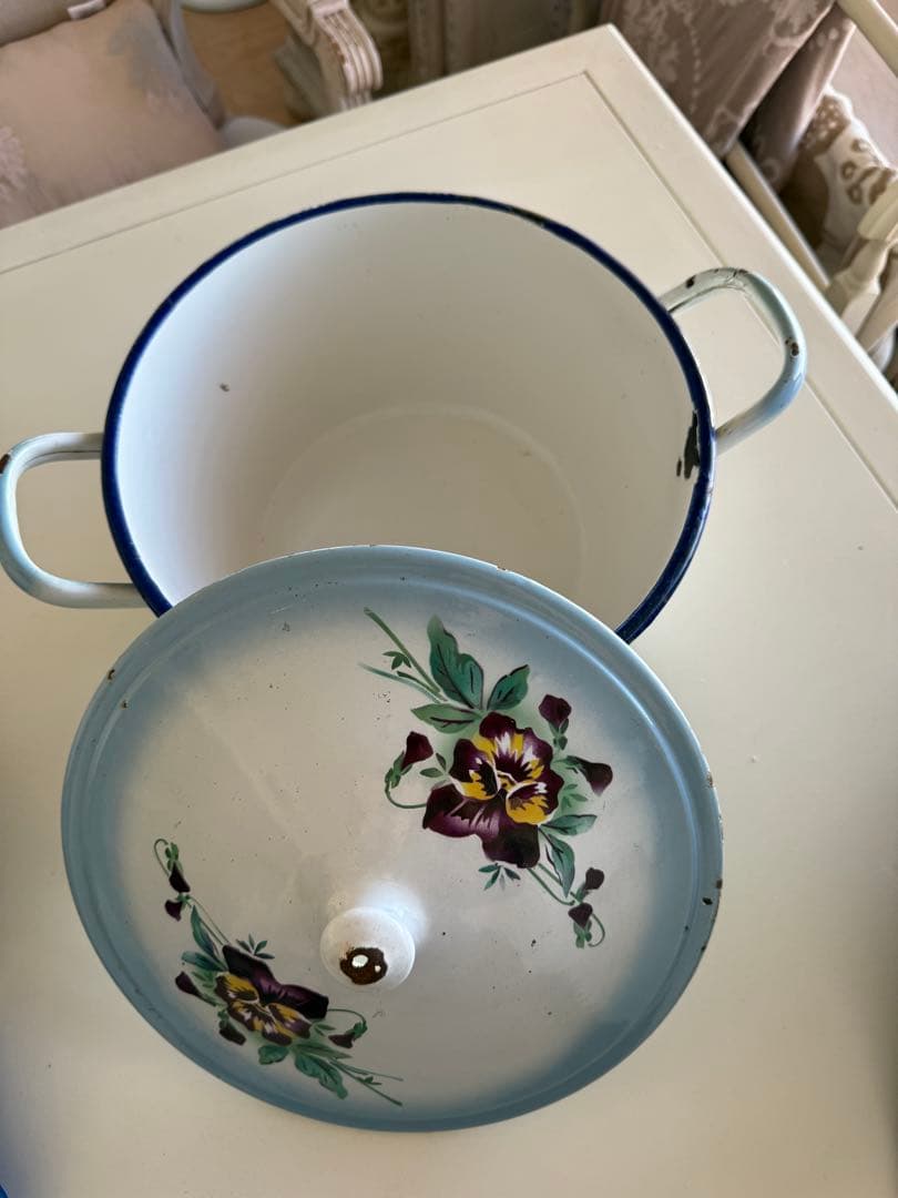 フランスアンティークジャピー社ダブルパンジーホーロースーピエールチューリーン