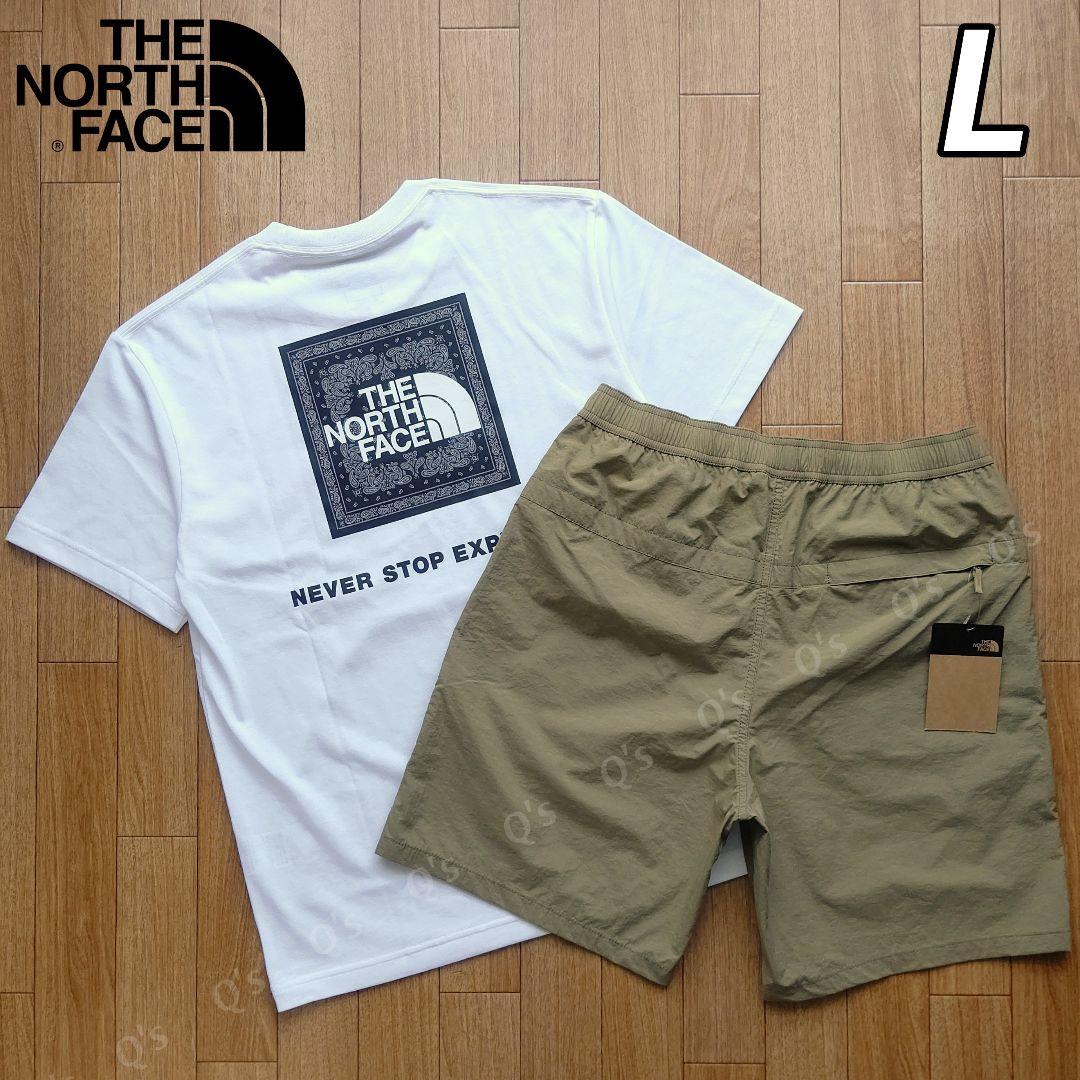 ノースフェイス 上下セット Tシャツ ショートパンツ バンダナ カーキ 新品 L