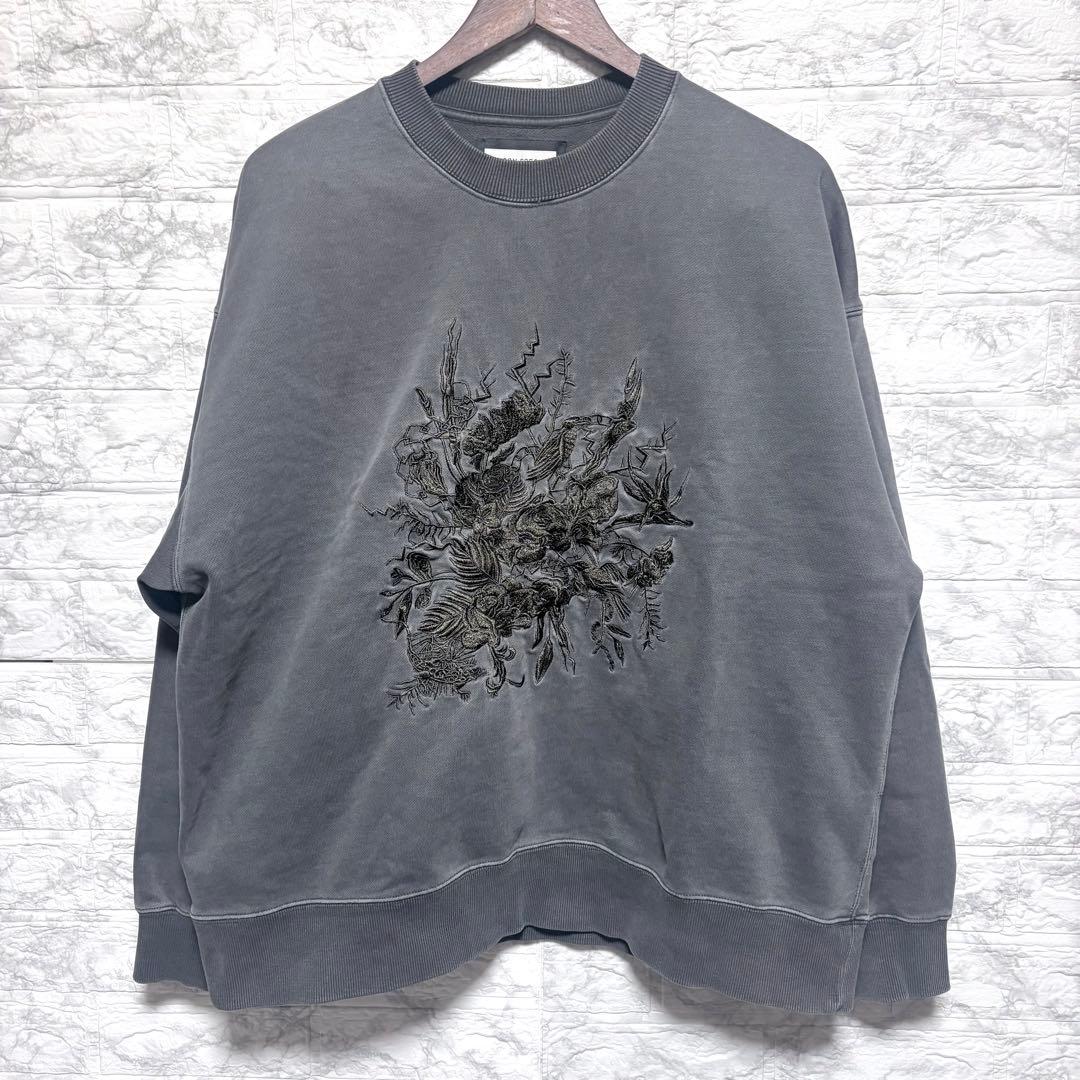 【完売品】刺繍 スウェット オーバーサイズ チャコール コットン プルオーバー
