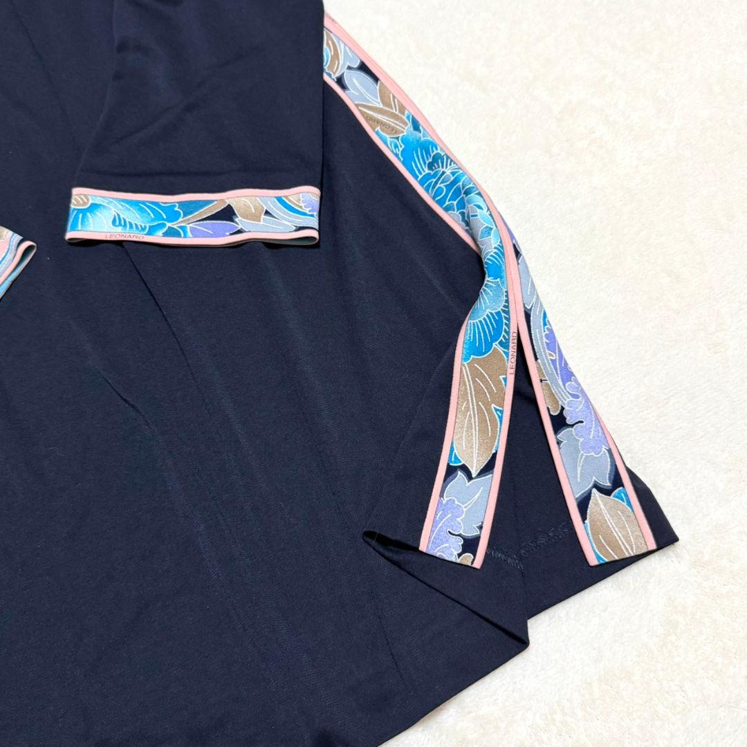 美品 レオナール カンカン フラワートリム チュニック サイドスリット XL