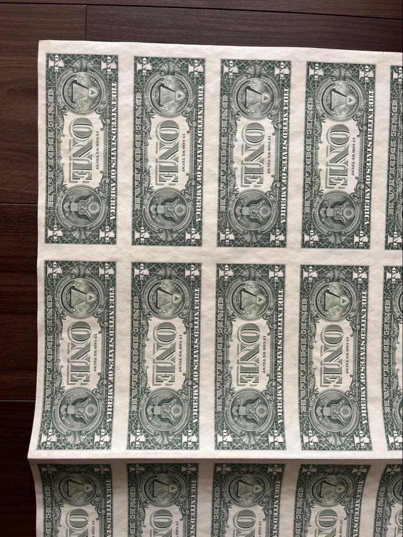 米国1ドル紙幣 未裁断シート コレクターズアイテム アメリカドル