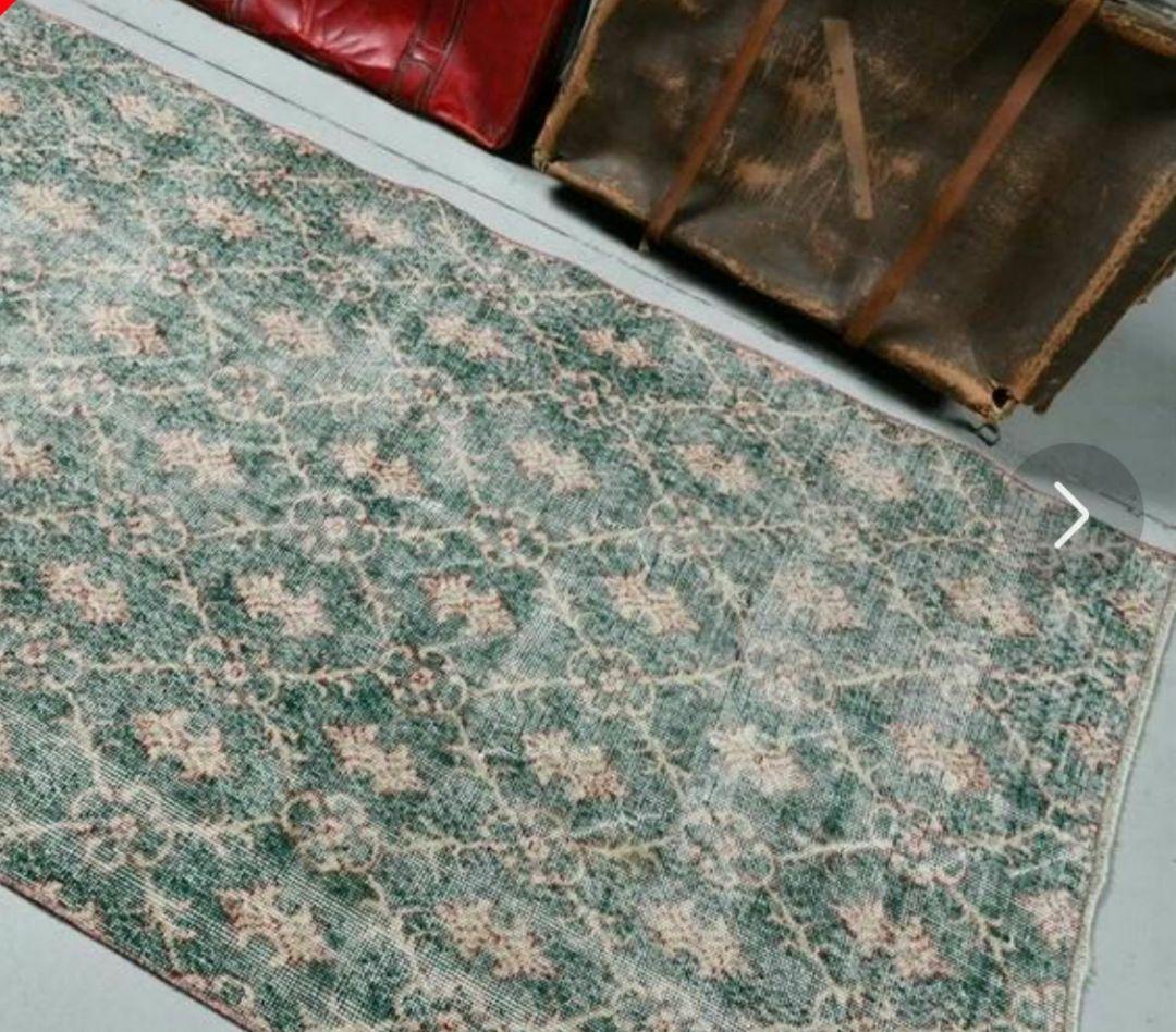 クリーニング済！⭐トルコ製ヴィンテージラグ◽ 紋章 柄◽グリーン &レッド