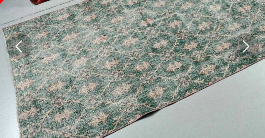 クリーニング済！⭐トルコ製ヴィンテージラグ◽ 紋章 柄◽グリーン &レッド