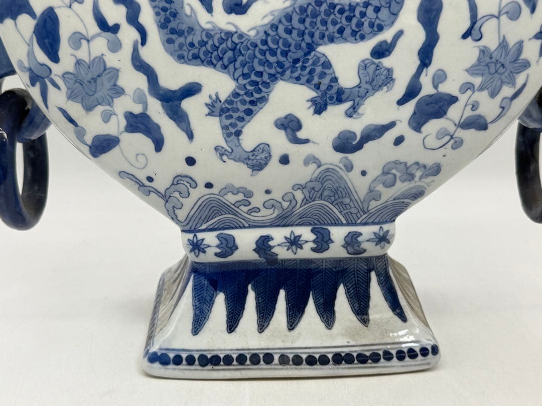 中国　染付　龍紋五管瓶　送料込み