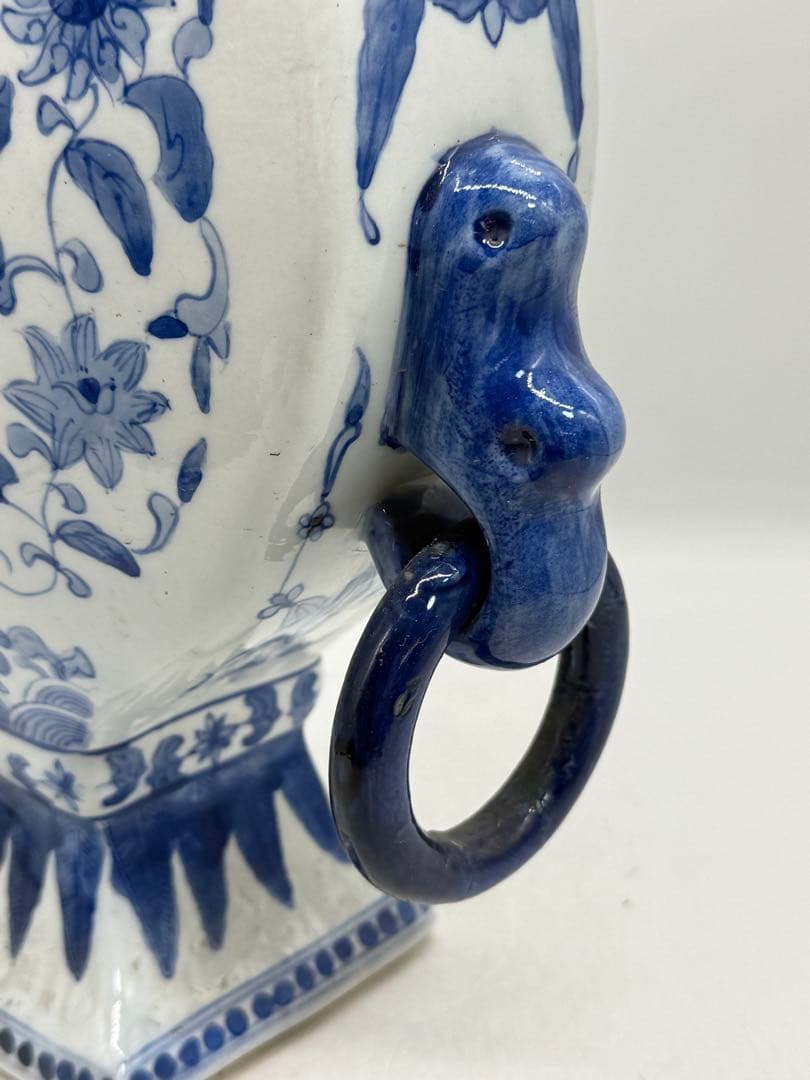 中国　染付　龍紋五管瓶　送料込み