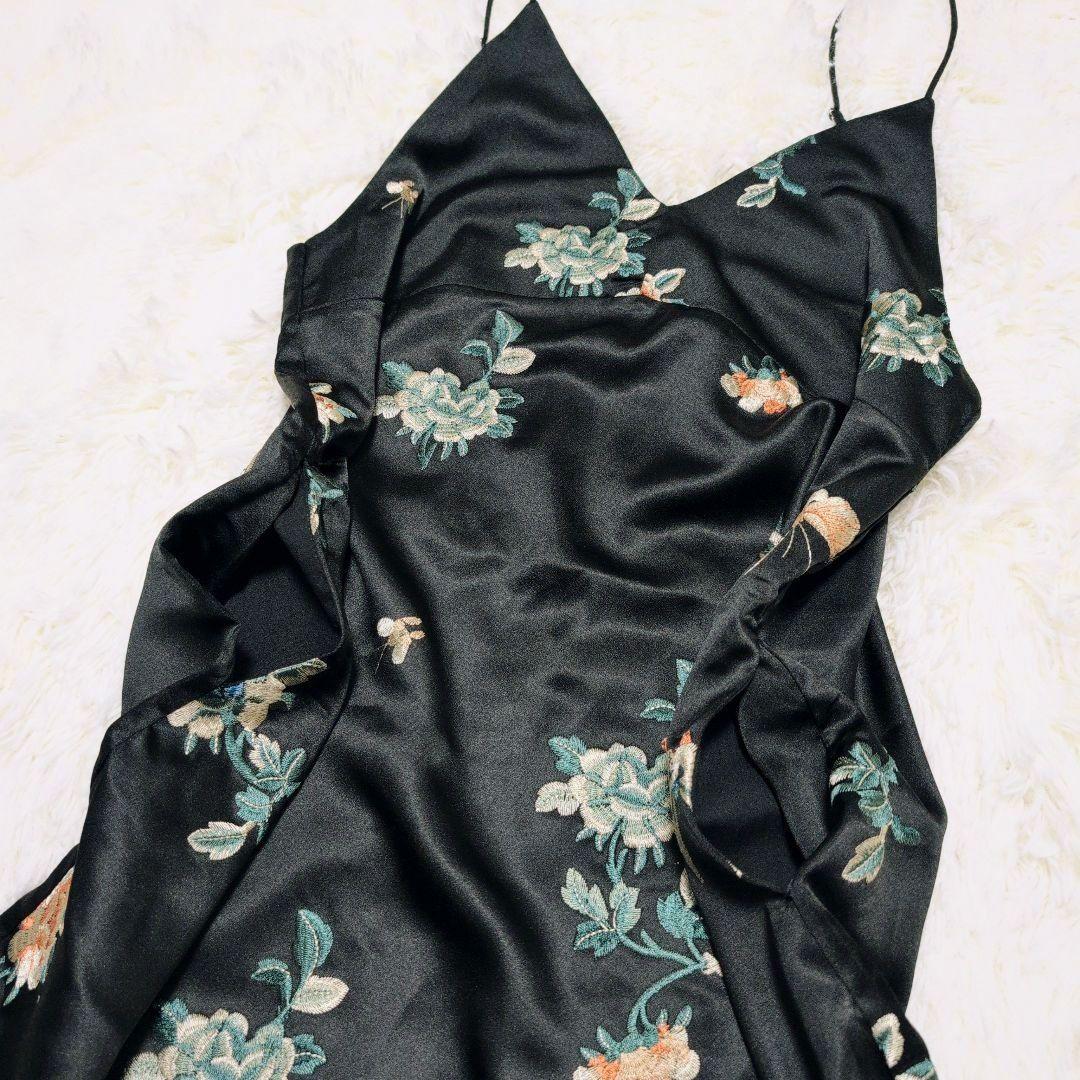 Omekashi レイヤード キャミチュニック 花柄 刺繍 ブラック