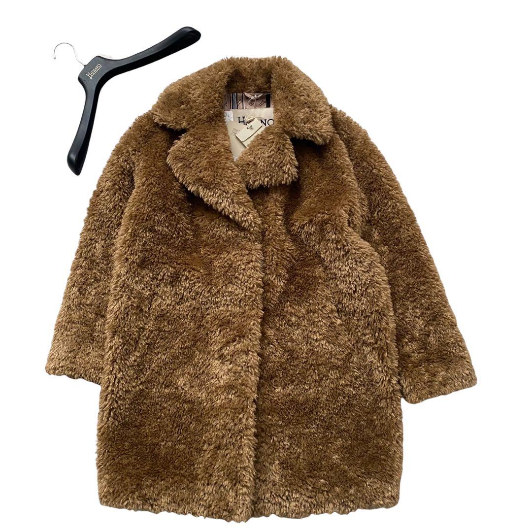 【新品未使用】 ヘルノ カーリーヘア エコファー ジャケット ボア ブラウン